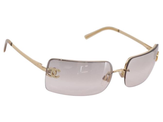 Occhiali da sole CHANEL COCO Mark Metallo Tono Oro CC Auth 205985M