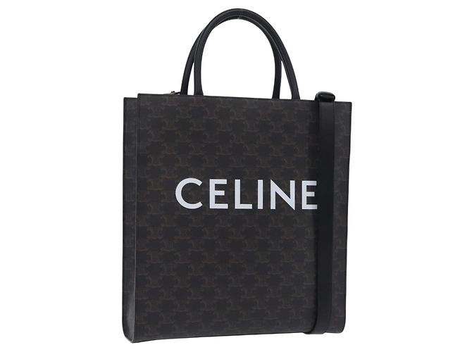 Céline CELINE Triomphe Vertical Cabas Handtasche PVC 2way Schwarz Gold Auth 204074M Golden