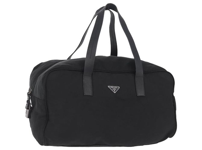 PRADA Handtasche Nylon Black Silver Auth 201394A Schwarz Silber