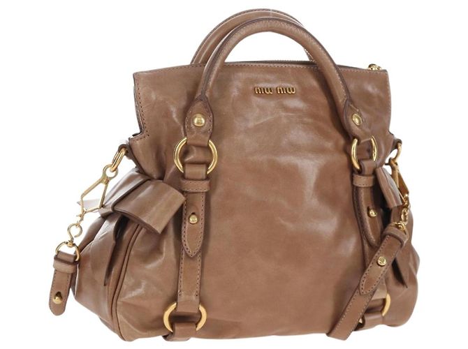 Bolsa Miu Miu Vitellolux 2way Brown Gold Auth 205972M Marrom Dourado