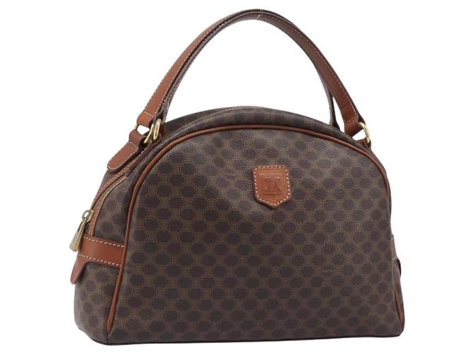 Céline Bolsa de mão CELINE Macadam Canvas PVC Leather Brown Gold Auth 204209 Marrom Dourado