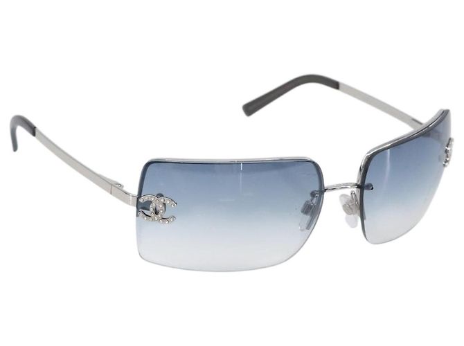 CHANEL COCO Mark Sonnenbrille Metal Silver CC Auth 206011M Silber