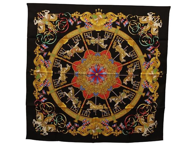 Hermès HERMES Carre 90 Scarf Silk Black Auth 198384M Nero
