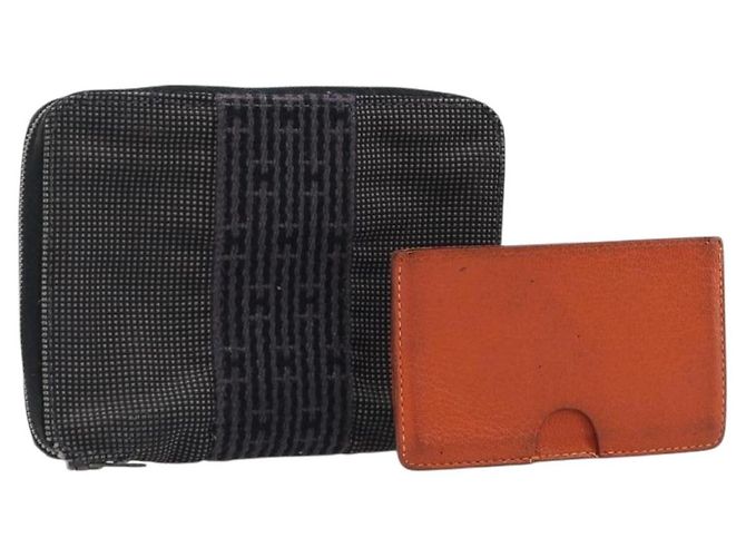 Hermès HERMES Portefeuille Cuir Canvas 2 Set Marron Gris Auth bs37444