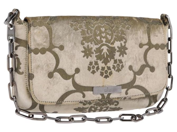 Borsa a Tracolla GUCCI Velluto Beige Argento 001 3829 Auth 206290A