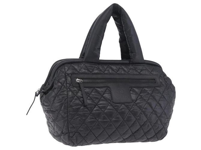 CHANEL Cococoon Boston Bag Nylon Schwarz Silber CC Auth ki6893M