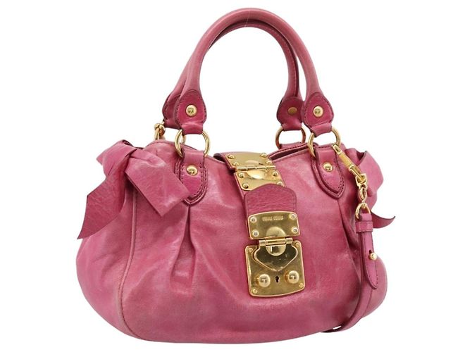 Bolsa de Mão Miu Miu em Couro 2way Rosa Tom Dourado Auth bs37260V