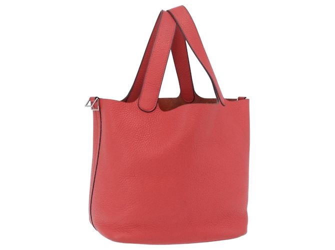 Hermès Sac à main HERMES Pico Tan Lock MM en cuir Rose Argent Auth 203257SAM Argenté