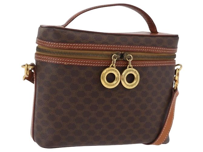 Céline Sac à main Vanity CELINE Macadam Canvas PVC Leather 2way Brown Gold Auth ep16269 Marron Doré