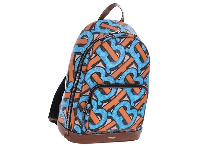 BURBERRY Monogram Summer Backpack PVC Canvas Blue Silver Auth 202677M Silvery