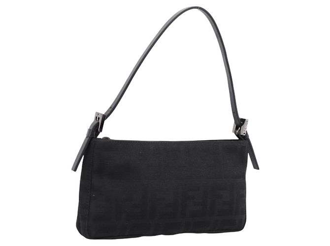 FENDI Zucca Canvas Accessory Pouch Black Silver 8BR041 Auth mr3012V Silvery