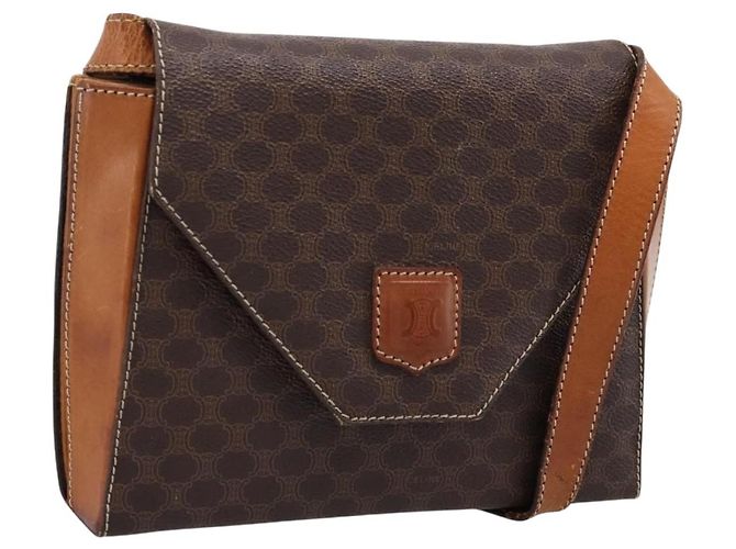 Céline Borsa a tracolla CELINE Macadam Canvas PVC Leather Brown Gold Auth ep16182 Marrone D'oro