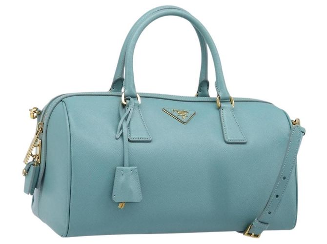 Borsa Boston PRADA pelle Saffiano 2way Azzurro Oro Auth 203450M D'oro Blu chiaro