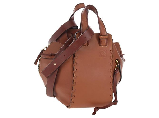 Bolsa LOEWE Hammock em couro 2way marrom dourado autêntica 204880SAM