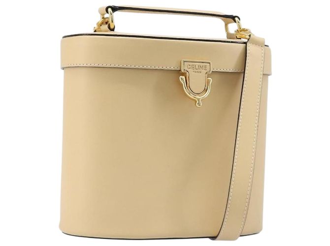 Céline Bolsa de Ombro CELINE Vanity em Couro 2way Bege Tom Dourado Auth 205952A