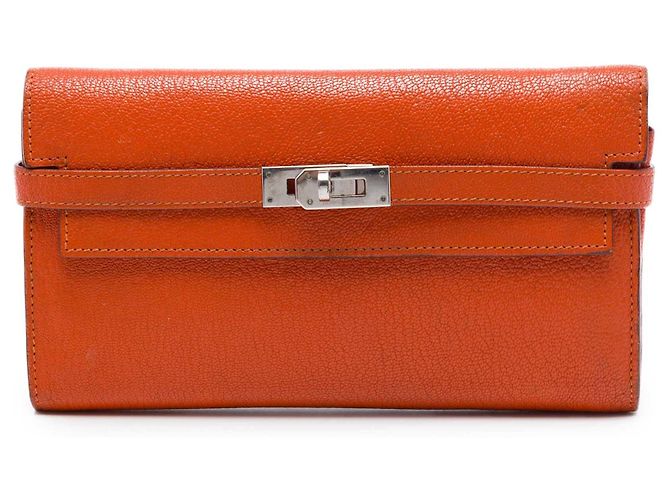 Cartera Larga Hermès Kelly en Chevre Mysore Naranja