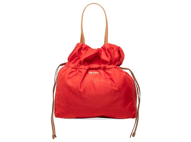 Red Prada Tessuto Logo Drawstring Tote