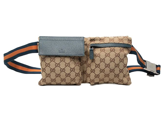 Bolso cinturón Gucci GG Canvas Web de doble bolsillo Beige