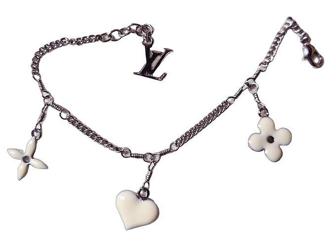 Bracciale Louis Vuitton con ciondoli a forma di fiore e cuore Argento Bianco