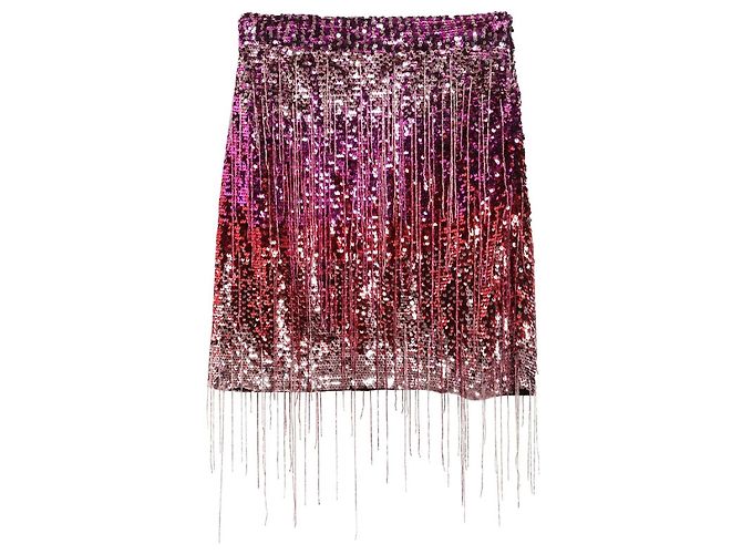 Autre Marque Amen Minirock mit Pailletten und Fransen Pink Rot Metallisch