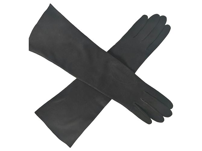 Christian Dior lange Leder-Opernhandschuhe Schwarz