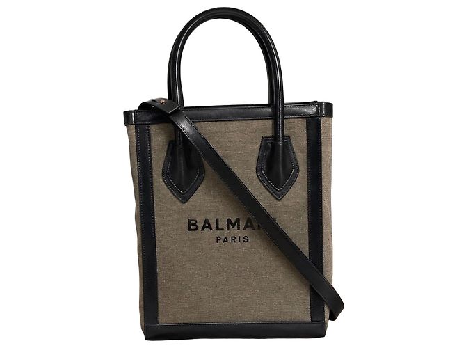 Borsa shopper Balmain Paris in tela e pelle Nero Beige