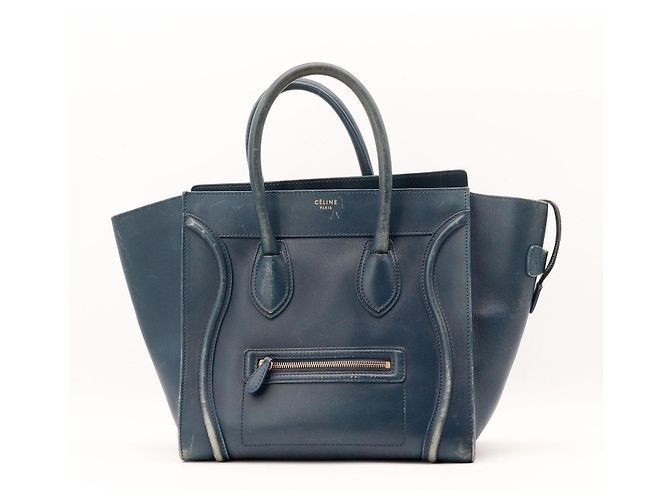 Céline Celine Mini Luggage Bolsa Couro Azul
