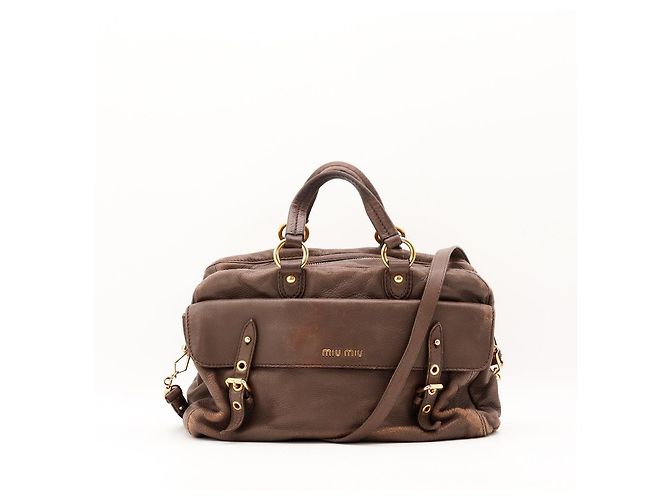 Miu Miu Bolsa Satchel em couro marrom