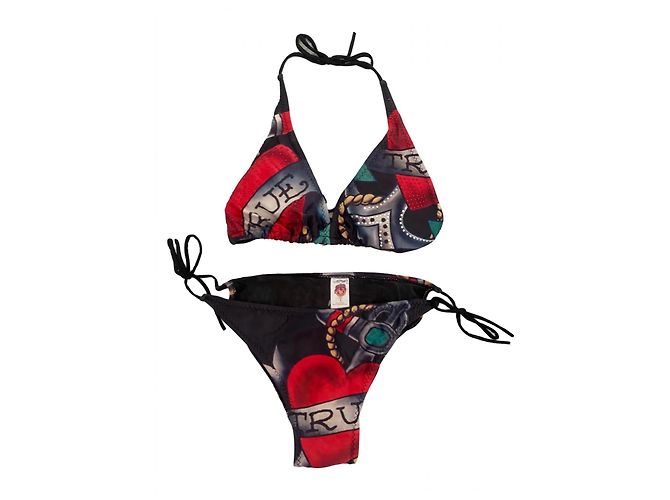 Autre Marque Ed Hardy True Love Tattoo Bikini Schwarz Rot Mehrfarben