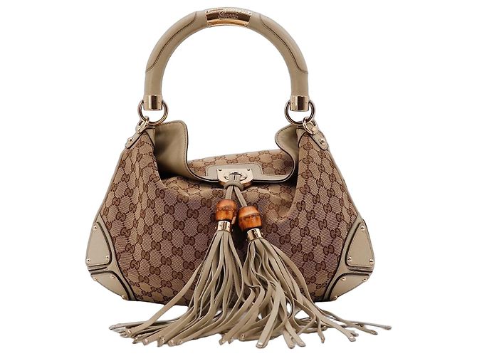 Bamboo Gucci Borsa Hobo Monogram GG con Nappine in Bambù Marrone Beige