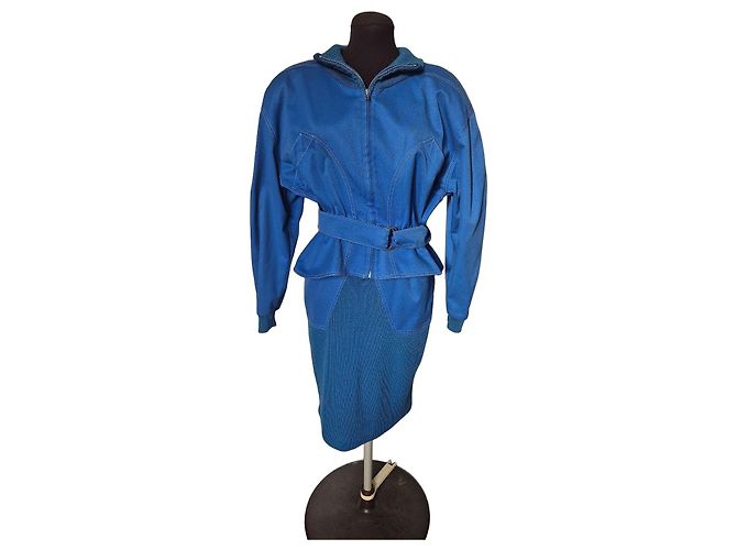 Conjunto de casaco e saia Thierry Mugler azul