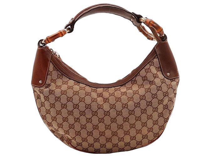 Borsa Hobo Gucci Monogram Bamboo Marrone Beige