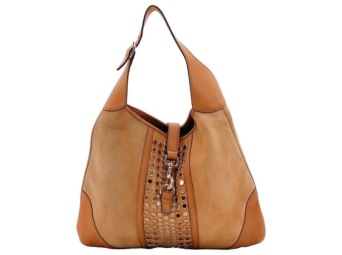 Borsa Hobo Gucci in camoscio e pelle con borchie Marrone