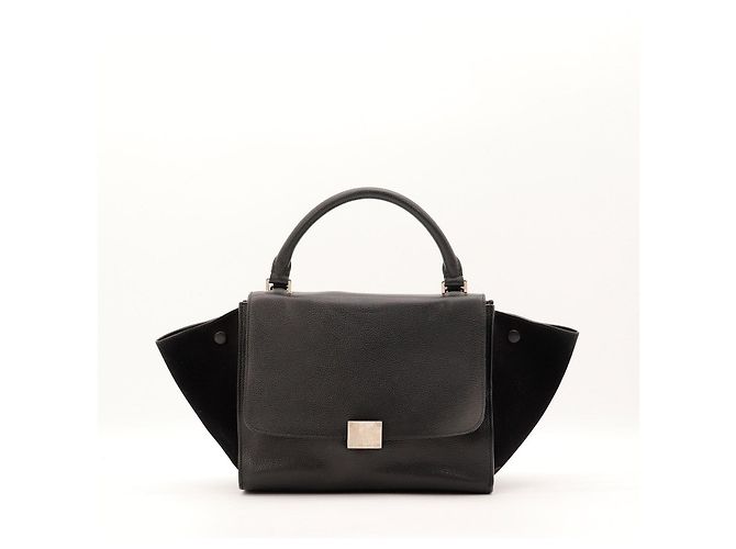 Céline Celine Borsa Trapeze Pelle Nera e Camoscio Nero