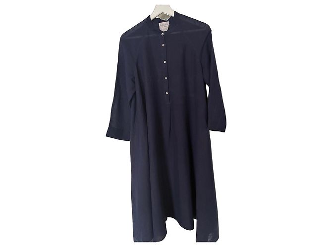 Autre Marque forte_forte Abito lungo blu navy in lino e cotone Blu scuro