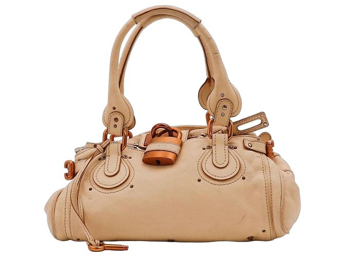 Bolsa Satchel Chloé Paddington em couro bege