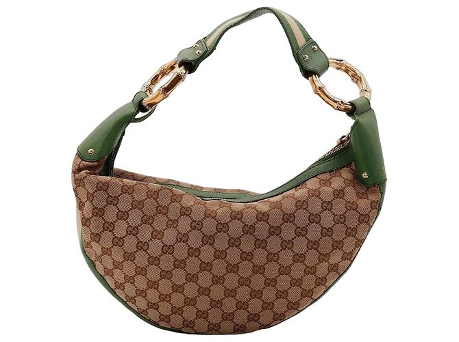 Gucci GG Supreme Canvas Bamboo Hobo-Bag Braun Golden Grün