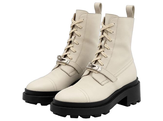 Hermès Funk Kelly Ankle Boots Blanc de Paris Leather Size 38 White