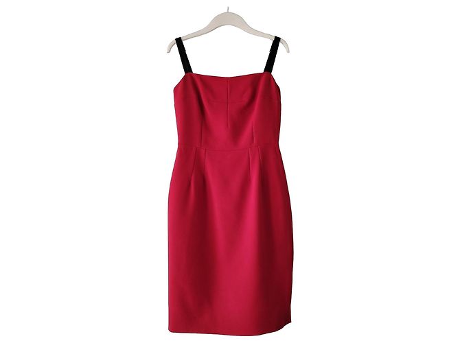Dolce & Gabbana Rotes Midi Etuikleid mit Leopardenfutter