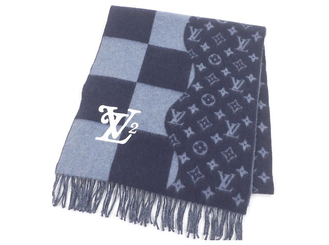Sciarpa Louis Vuitton NIGO 100% Cashmere Blu Blu navy