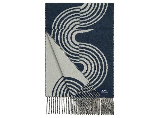 Hermès Casaque Vague Kaschmirschal Weiß Blau