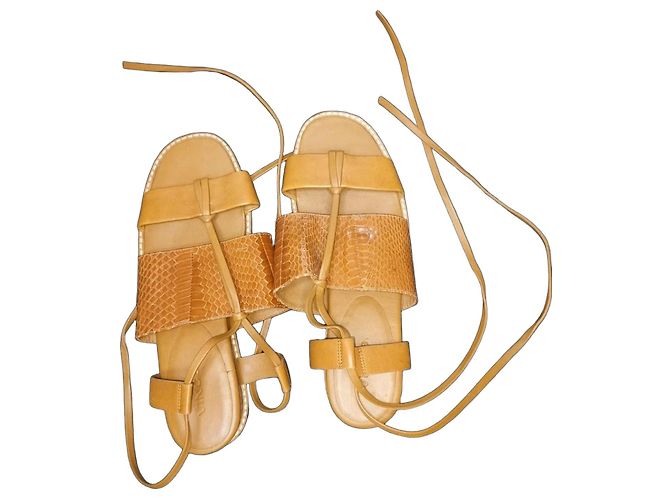 Vince Brown Leather Python-Effect Lace-up Sandals