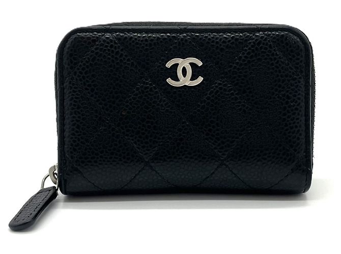 Monedero Chanel de piel de becerro granulada negra Negro