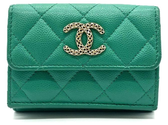 Chanel Matelassé Green Tri-fold Wallet