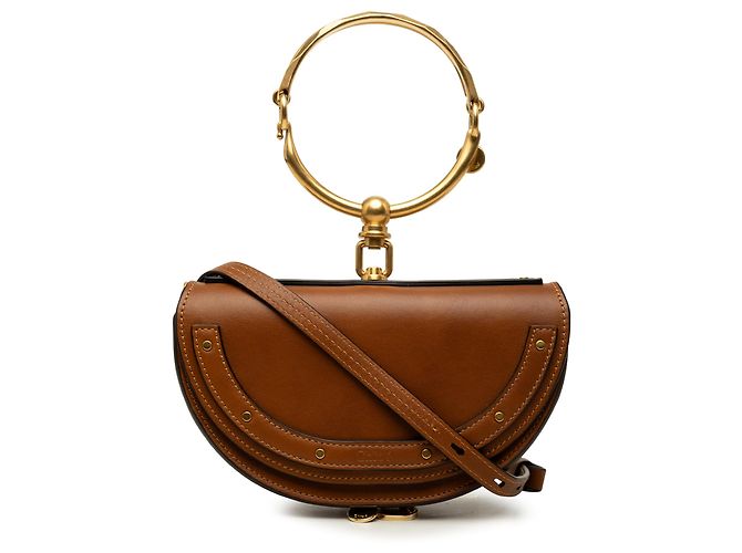 Bolsa Nile Chloé Mini em pele de vitelo castanha com pulseira Marrom