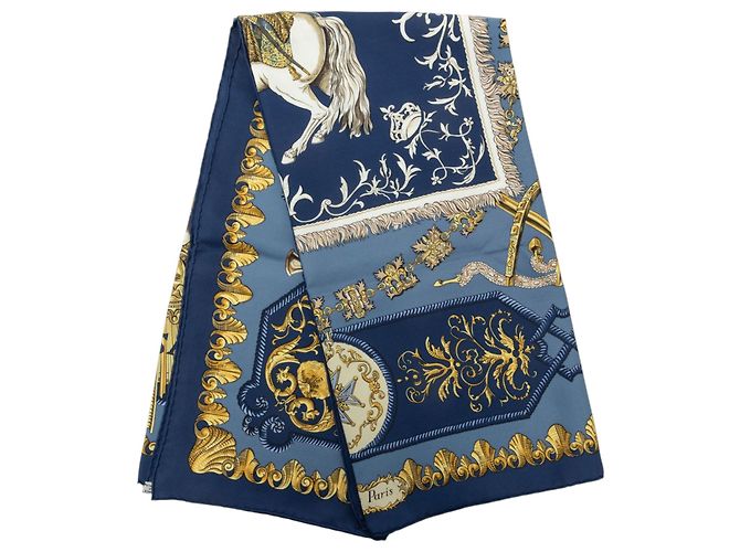 Pañuelo de seda Hermès Blue Lvdovicvs Magnvs 90 Azul