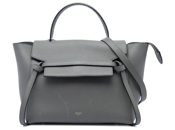 Belt Bag Céline Celine Mini Bolsa de Cintura em Pele de Bezerro Grão Cinza Marrom Cinza antracite