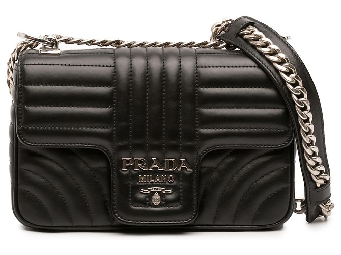 Prada Mini Borsa a Tracolla in Pelle di Vitello Soft Calf Impunture Diagramme Nera Nero