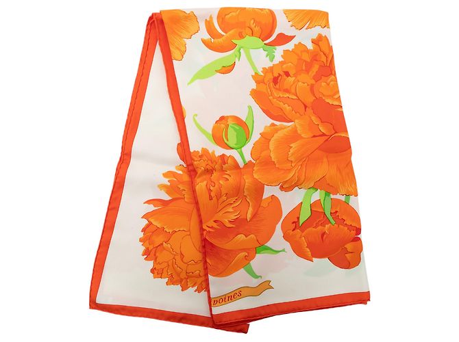 Pañuelo de seda Hermès White Les Pivoines 90