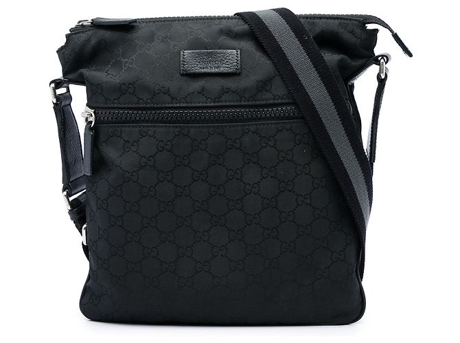 Borsa a tracolla Gucci in nylon GG nero con banda Web